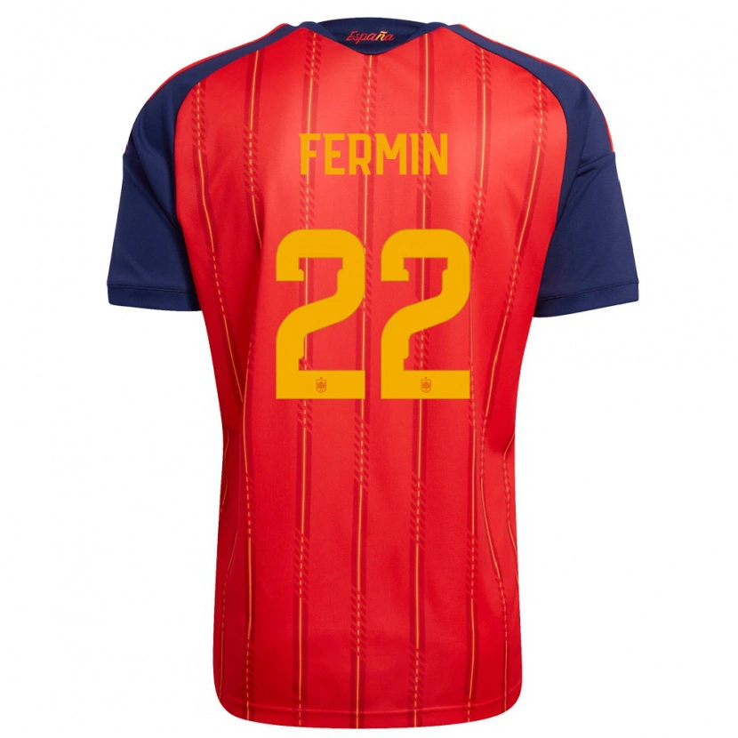 Danxen Kvinnor Spanien Fermín López #22 Röd Marin Gul Hemmatröja Matchtröjor 26-28 Tröjor T-Tröja