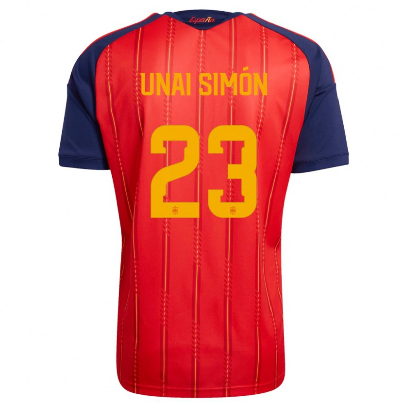 Danxen Kvinnor Spanien Unai Simón #23 Röd Marin Gul Hemmatröja Matchtröjor 26-28 Tröjor T-Tröja