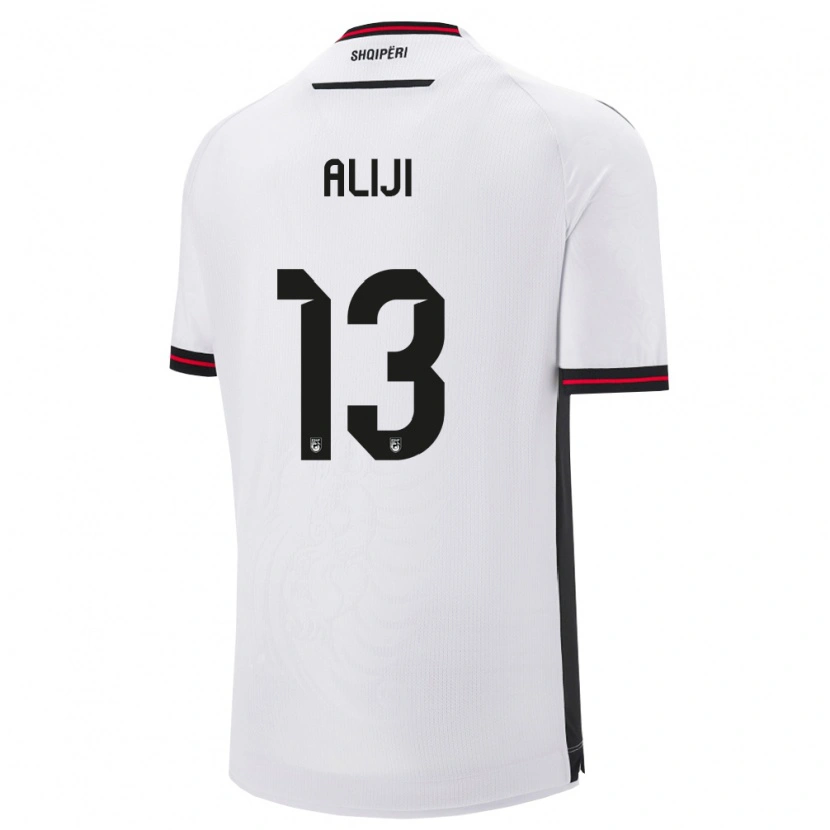 Danxen Kvinnor Albanien Naser Aliji #13 Vit Svart Bortatröja Matchtröjor 26-28 Tröjor T-Tröja