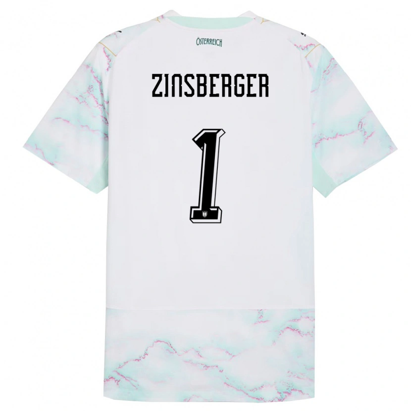 Danxen Kvinnor Österrike Manuela Zinsberger #1 Vit Grön Guld Bortatröja Matchtröjor 26-28 Tröjor T-Tröja