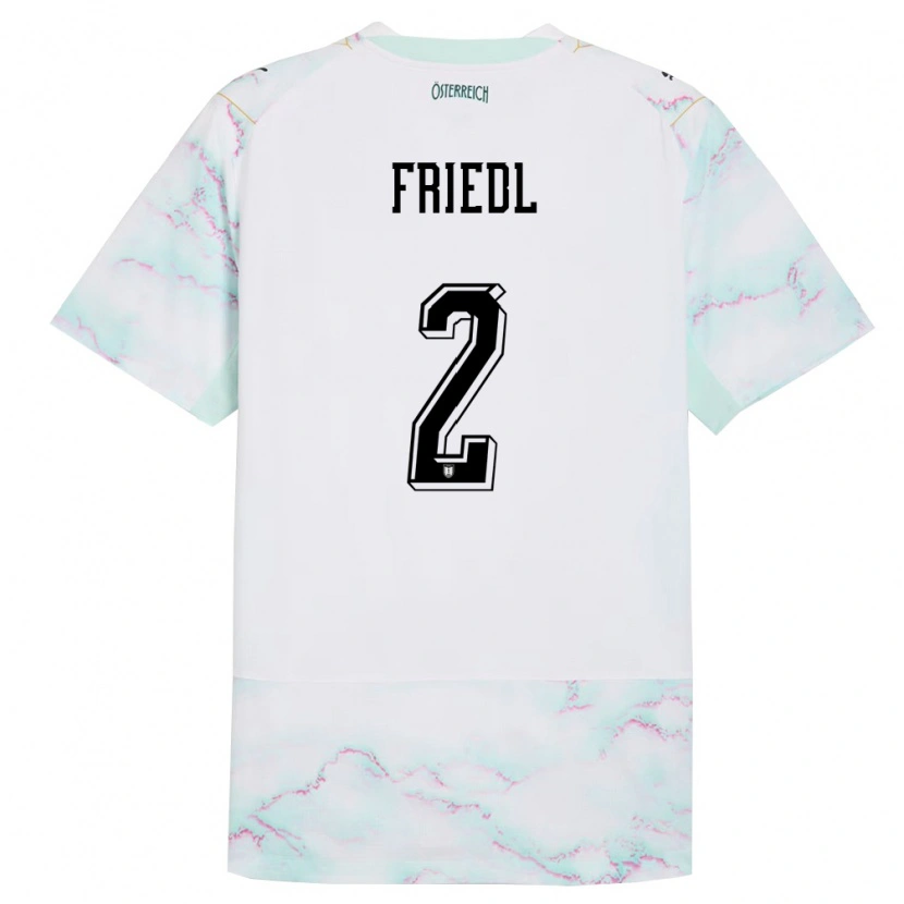 Danxen Kvinnor Österrike Marco Friedl #2 Vit Grön Guld Bortatröja Matchtröjor 26-28 Tröjor T-Tröja