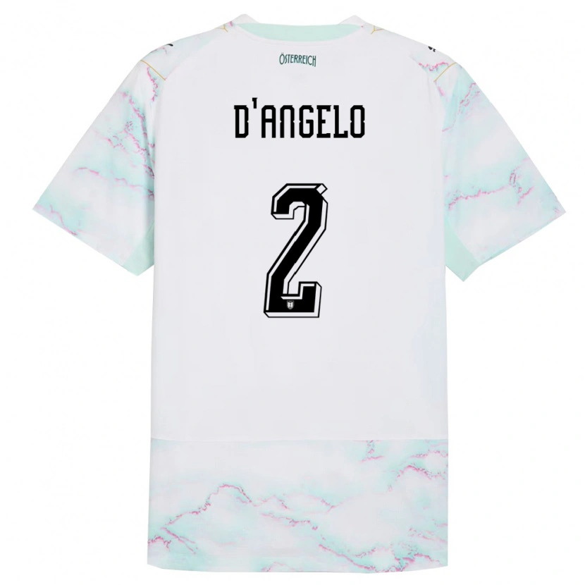 Danxen Kvinnor Österrike Chiara D’angelo #2 Vit Grön Guld Bortatröja Matchtröjor 26-28 Tröjor T-Tröja