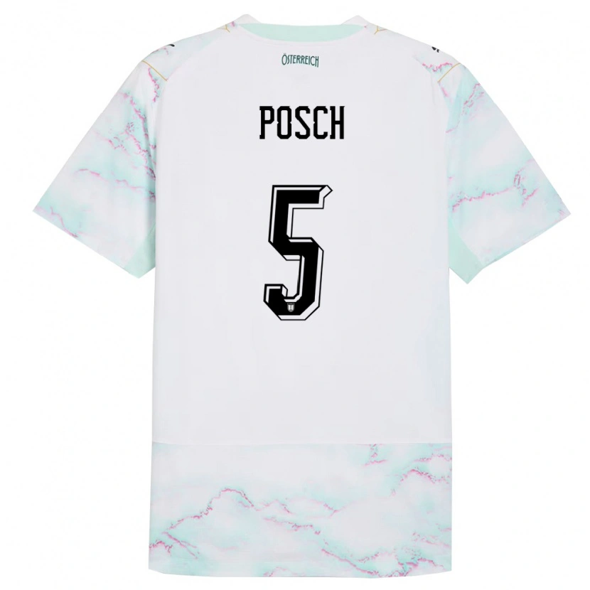 Danxen Kvinnor Österrike Stefan Posch #5 Vit Grön Guld Bortatröja Matchtröjor 26-28 Tröjor T-Tröja