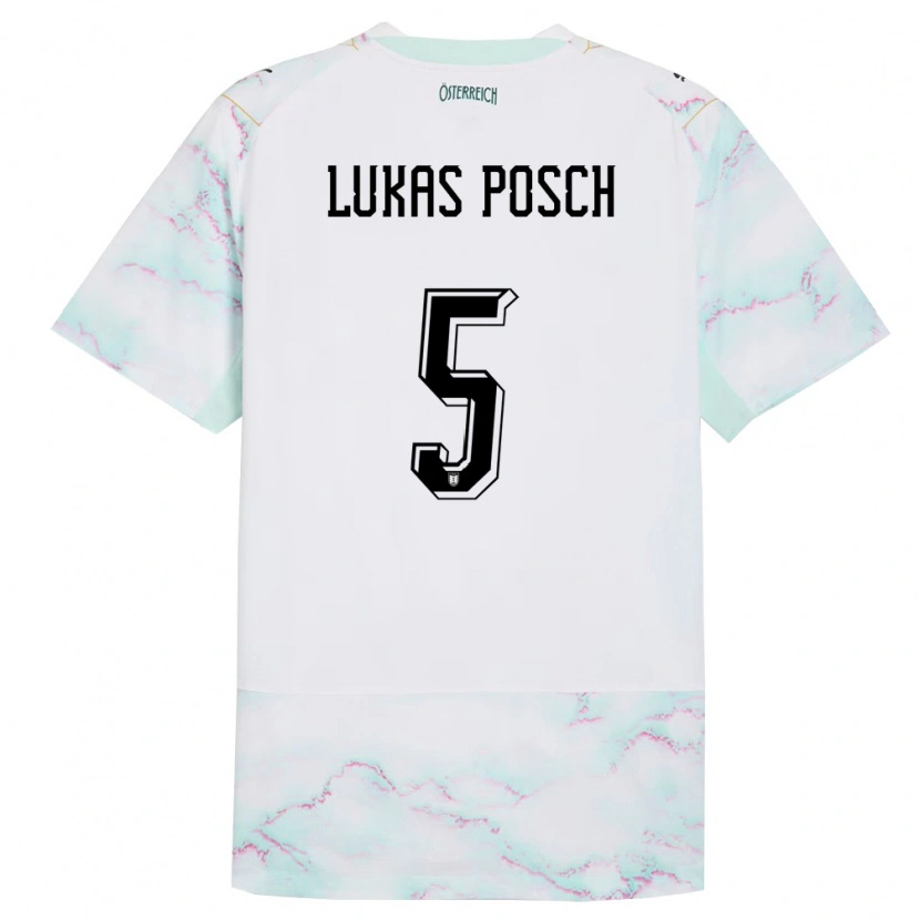 Danxen Kvinnor Österrike Lukas Posch #5 Vit Grön Guld Bortatröja Matchtröjor 26-28 Tröjor T-Tröja