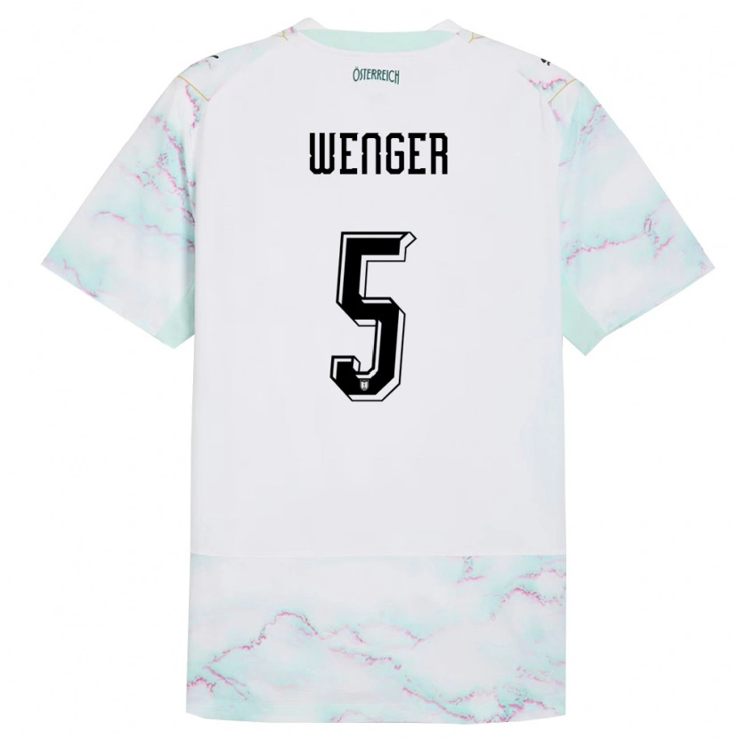 Danxen Kvinnor Österrike Claudia Wenger #5 Vit Grön Guld Bortatröja Matchtröjor 26-28 Tröjor T-Tröja