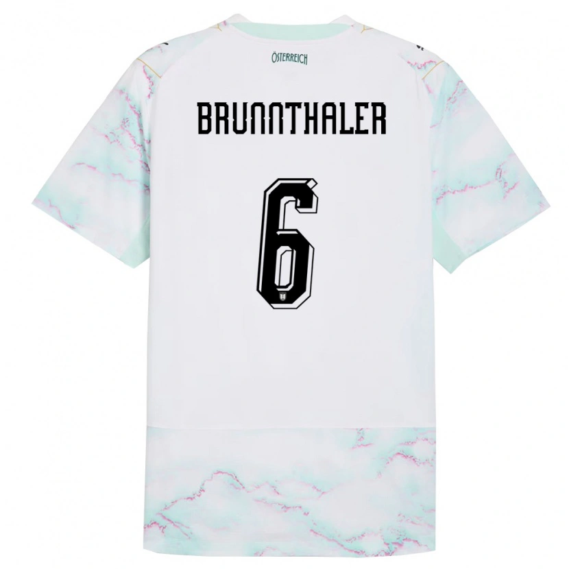 Danxen Kvinnor Österrike Melanie Brunnthaler #6 Vit Grön Guld Bortatröja Matchtröjor 26-28 Tröjor T-Tröja