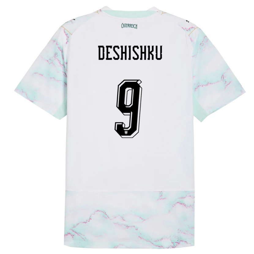 Danxen Kvinnor Österrike Hasan Deshishku #9 Vit Grön Guld Bortatröja Matchtröjor 26-28 Tröjor T-Tröja