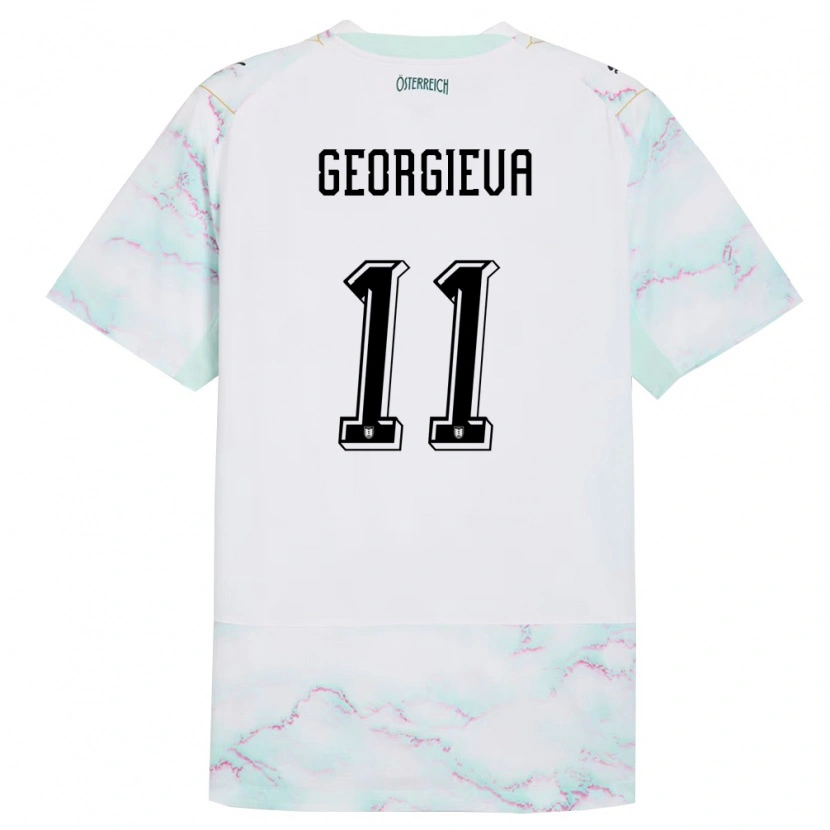 Danxen Kvinnor Österrike Marina Georgieva #11 Vit Grön Guld Bortatröja Matchtröjor 26-28 Tröjor T-Tröja