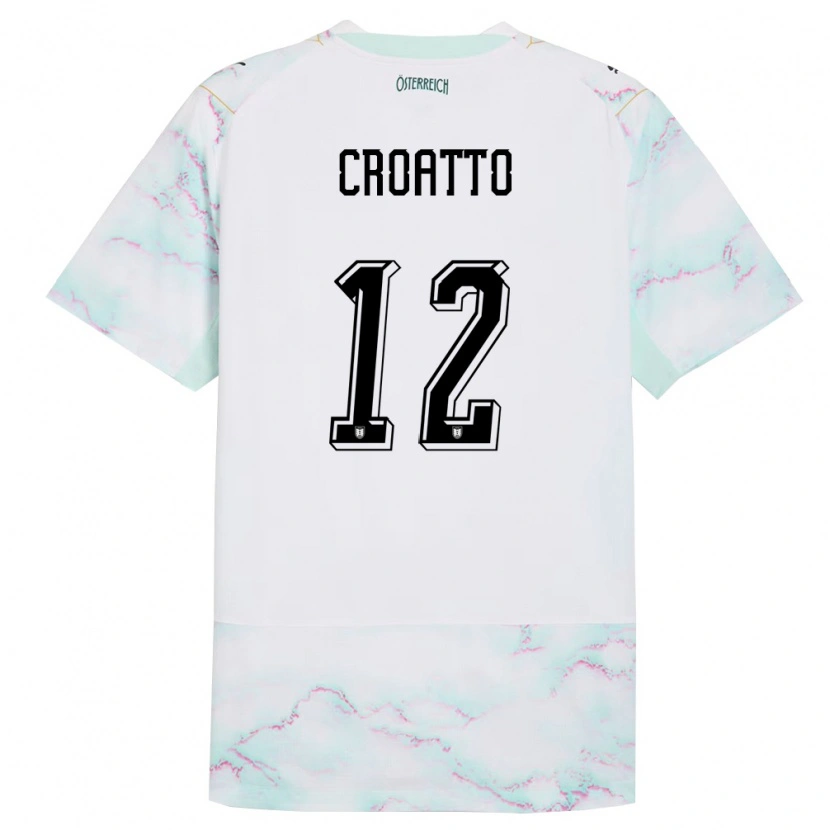 Danxen Kvinnor Österrike Michela Croatto #12 Vit Grön Guld Bortatröja Matchtröjor 26-28 Tröjor T-Tröja