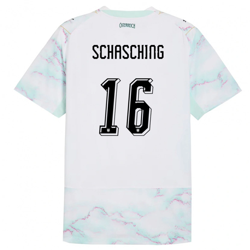 Danxen Kvinnor Österrike Annabel Schasching #16 Vit Grön Guld Bortatröja Matchtröjor 26-28 Tröjor T-Tröja