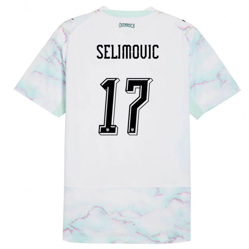 Danxen Kvinnor Österrike Amar Selimovic #17 Vit Grön Guld Bortatröja Matchtröjor 26-28 Tröjor T-Tröja