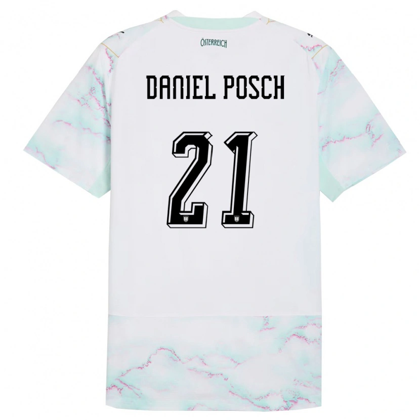 Danxen Kvinnor Österrike Daniel Posch #21 Vit Grön Guld Bortatröja Matchtröjor 26-28 Tröjor T-Tröja