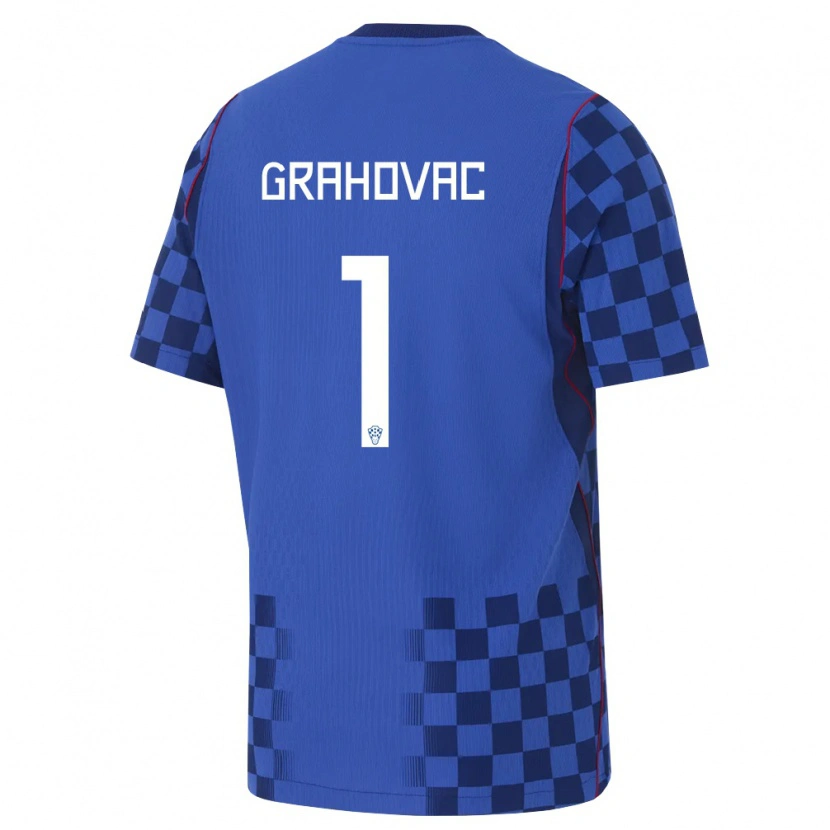 Danxen Kvinnor Kroatien Matej Grahovac #1 Blå Marin Röd Bortatröja Matchtröjor 26-28 Tröjor T-Tröja