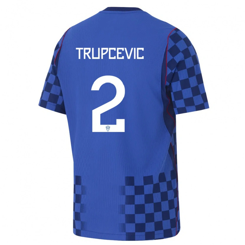 Danxen Kvinnor Kroatien Lovro Trupcevic #2 Blå Marin Röd Bortatröja Matchtröjor 26-28 Tröjor T-Tröja