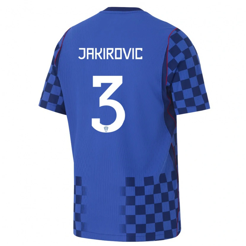 Danxen Kvinnor Kroatien Leon Jakirović #3 Blå Marin Röd Bortatröja Matchtröjor 26-28 Tröjor T-Tröja