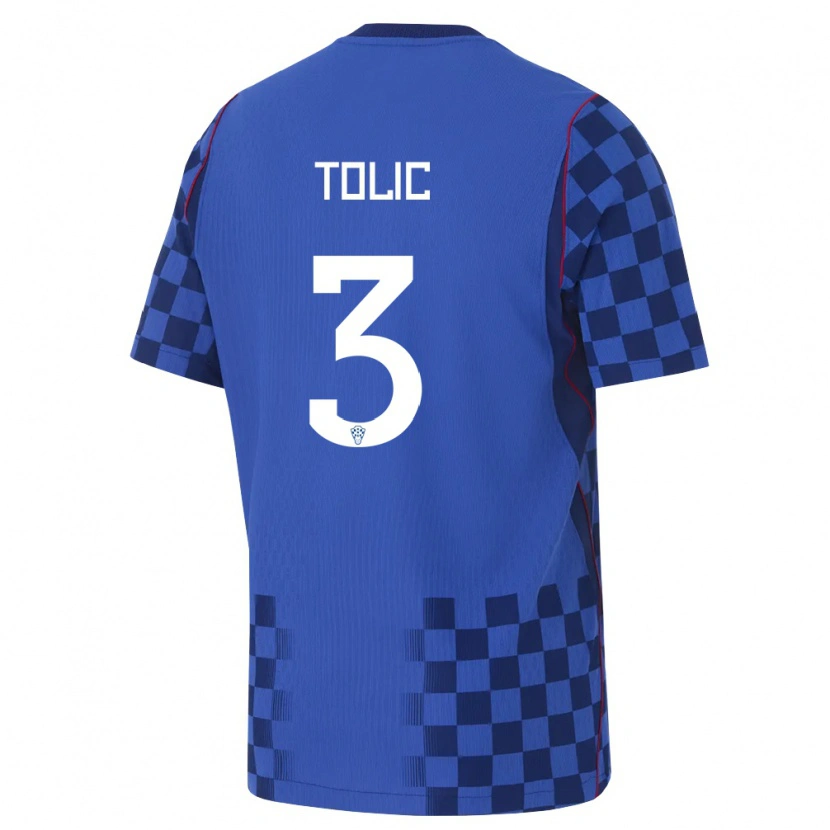 Danxen Kvinnor Kroatien Filip Tolic #3 Blå Marin Röd Bortatröja Matchtröjor 26-28 Tröjor T-Tröja