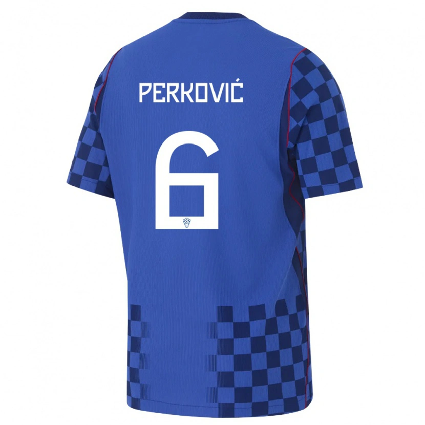 Danxen Kvinnor Kroatien Mauro Perkovic #6 Blå Marin Röd Bortatröja Matchtröjor 26-28 Tröjor T-Tröja