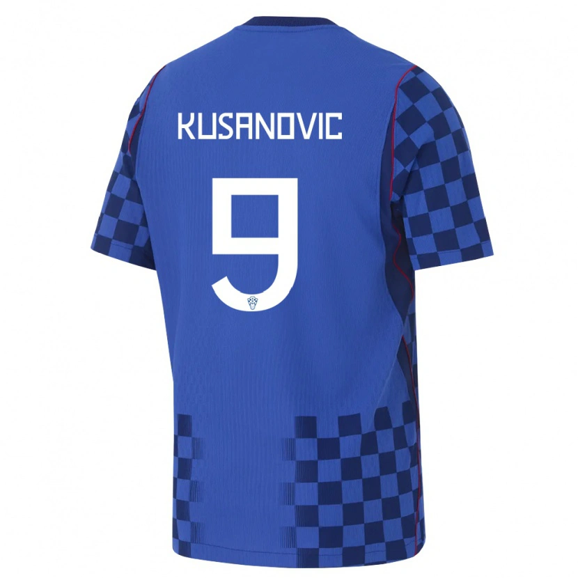 Danxen Kvinnor Kroatien Tino Kusanovic #9 Blå Marin Röd Bortatröja Matchtröjor 26-28 Tröjor T-Tröja