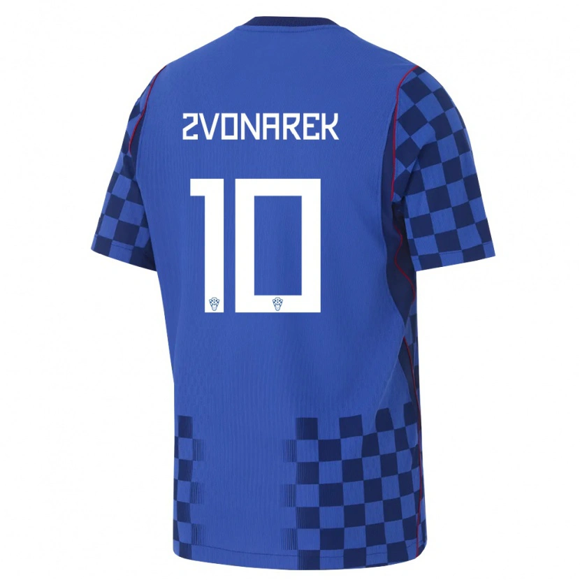 Danxen Kvinnor Kroatien Lovro Zvonarek #10 Blå Marin Röd Bortatröja Matchtröjor 26-28 Tröjor T-Tröja