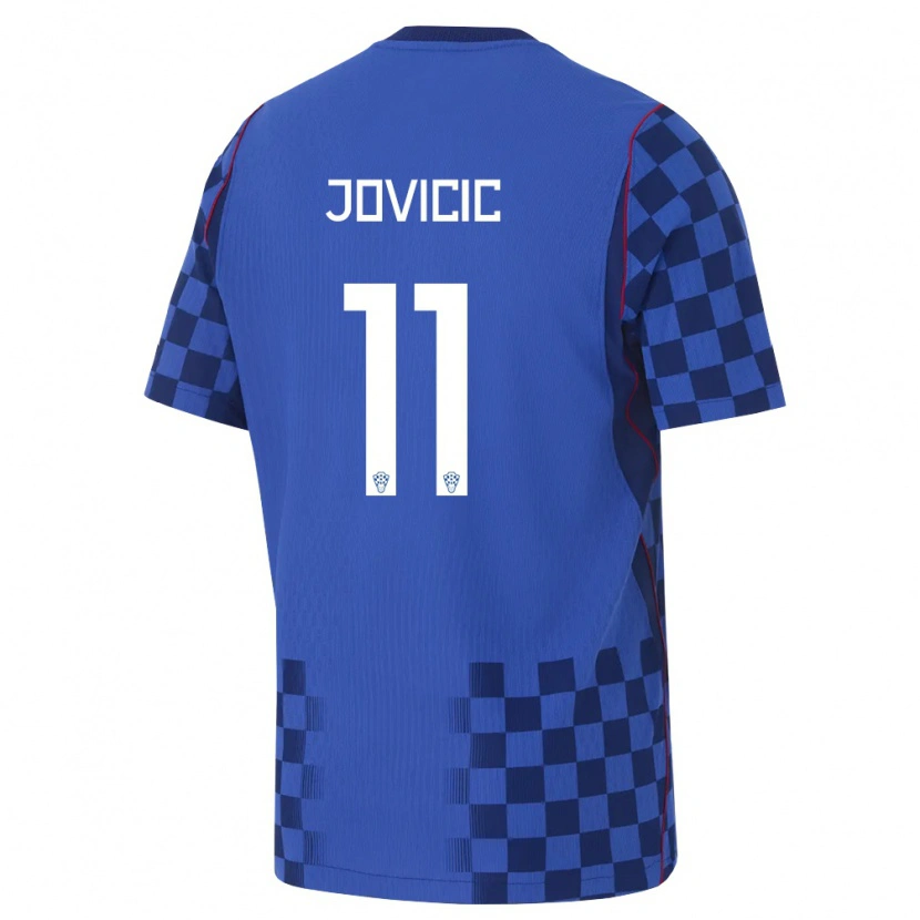 Danxen Kvinnor Kroatien Milos Jovicic #11 Blå Marin Röd Bortatröja Matchtröjor 26-28 Tröjor T-Tröja