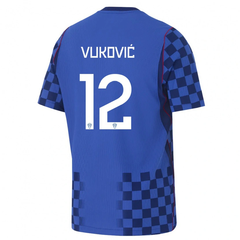 Danxen Kvinnor Kroatien Ante Vukovic #12 Blå Marin Röd Bortatröja Matchtröjor 26-28 Tröjor T-Tröja