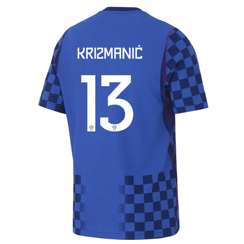 Danxen Kvinnor Kroatien Kresimir Krizmanic #13 Blå Marin Röd Bortatröja Matchtröjor 26-28 Tröjor T-Tröja