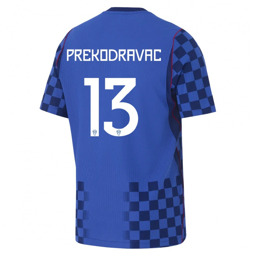 Danxen Kvinnor Kroatien Marin Prekodravac #13 Blå Marin Röd Bortatröja Matchtröjor 26-28 Tröjor T-Tröja