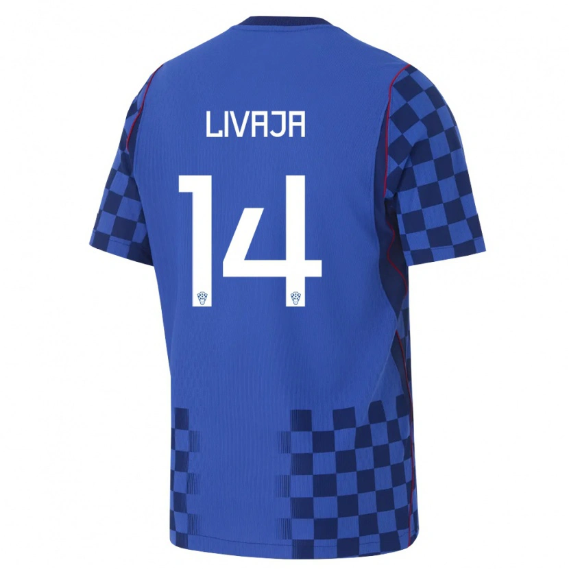 Danxen Kvinnor Kroatien Marko Livaja #14 Blå Marin Röd Bortatröja Matchtröjor 26-28 Tröjor T-Tröja