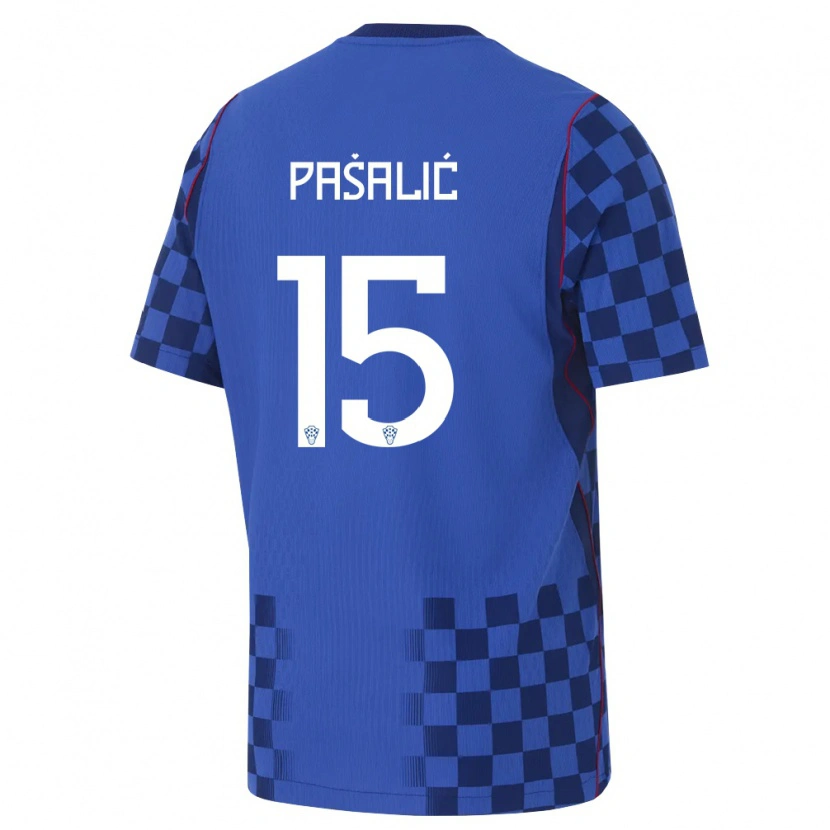 Danxen Kvinnor Kroatien Mario Pašalić #15 Blå Marin Röd Bortatröja Matchtröjor 26-28 Tröjor T-Tröja