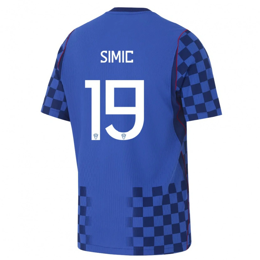 Danxen Kvinnor Kroatien Dominik Simic #19 Blå Marin Röd Bortatröja Matchtröjor 26-28 Tröjor T-Tröja