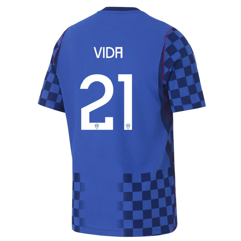 Danxen Kvinnor Kroatien Domagoj Vida #21 Blå Marin Röd Bortatröja Matchtröjor 26-28 Tröjor T-Tröja