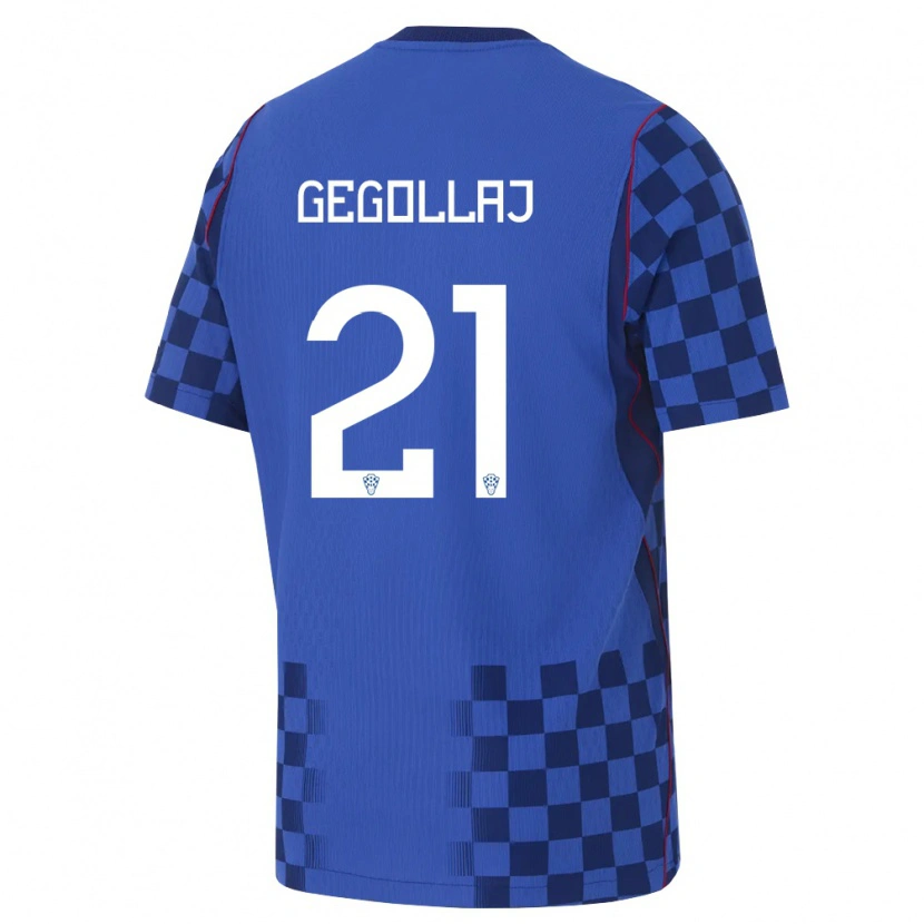 Danxen Kvinnor Kroatien Fatjesa Gegollaj #21 Blå Marin Röd Bortatröja Matchtröjor 26-28 Tröjor T-Tröja