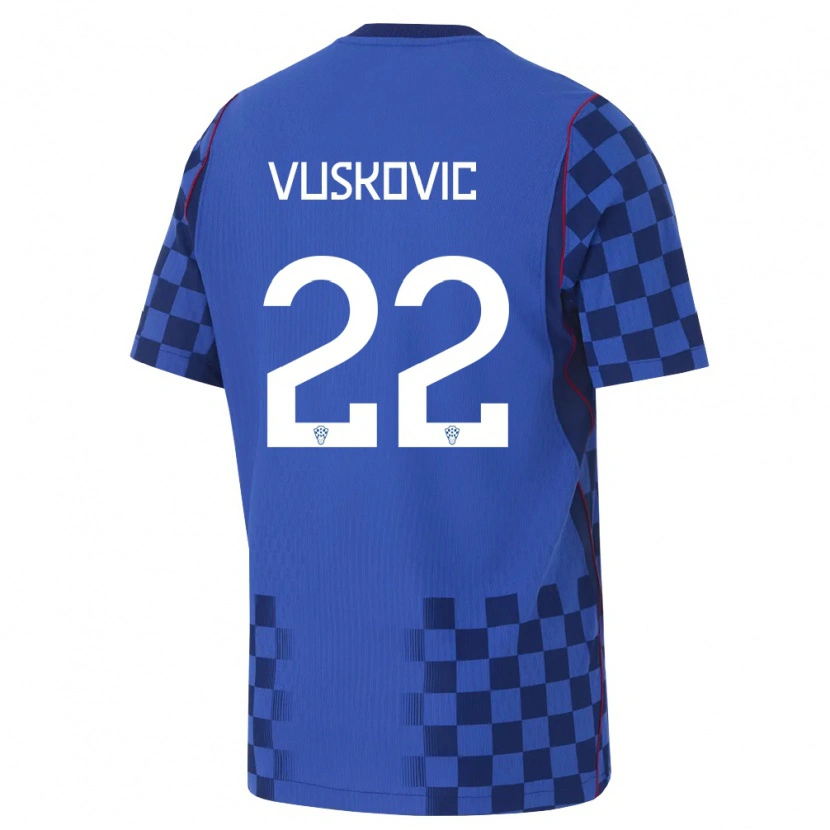 Danxen Kvinnor Kroatien Luka Vuskovic #22 Blå Marin Röd Bortatröja Matchtröjor 26-28 Tröjor T-Tröja