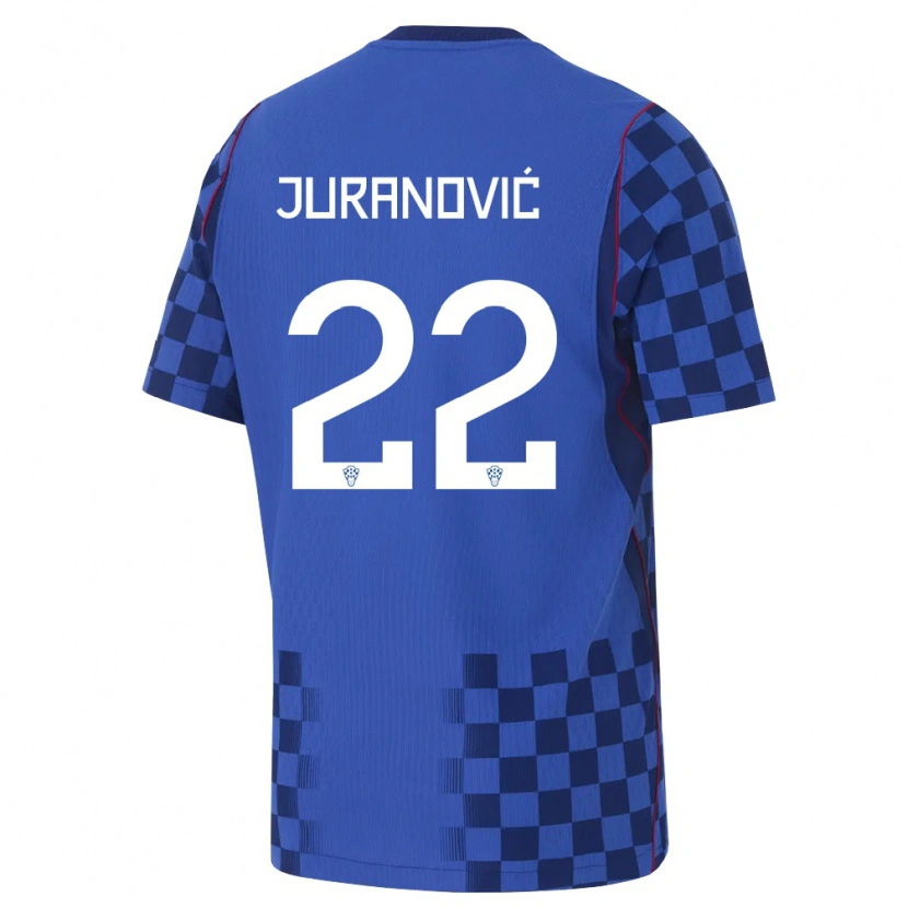 Danxen Kvinnor Kroatien Josip Juranovic #22 Blå Marin Röd Bortatröja Matchtröjor 26-28 Tröjor T-Tröja