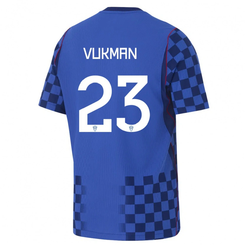 Danxen Kvinnor Kroatien Jozo Vukman #23 Blå Marin Röd Bortatröja Matchtröjor 26-28 Tröjor T-Tröja