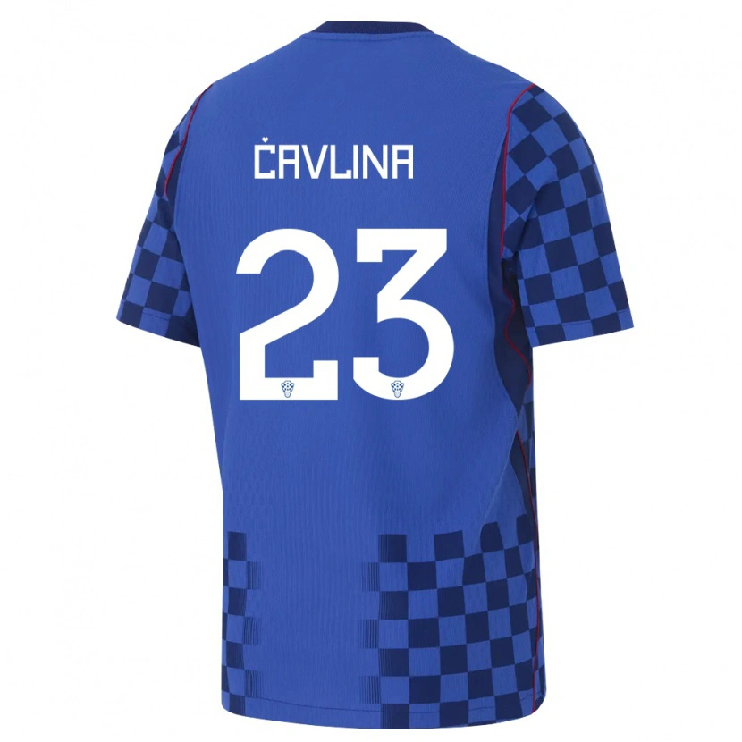 Danxen Kvinnor Kroatien Nikola Cavlina #23 Blå Marin Röd Bortatröja Matchtröjor 26-28 Tröjor T-Tröja