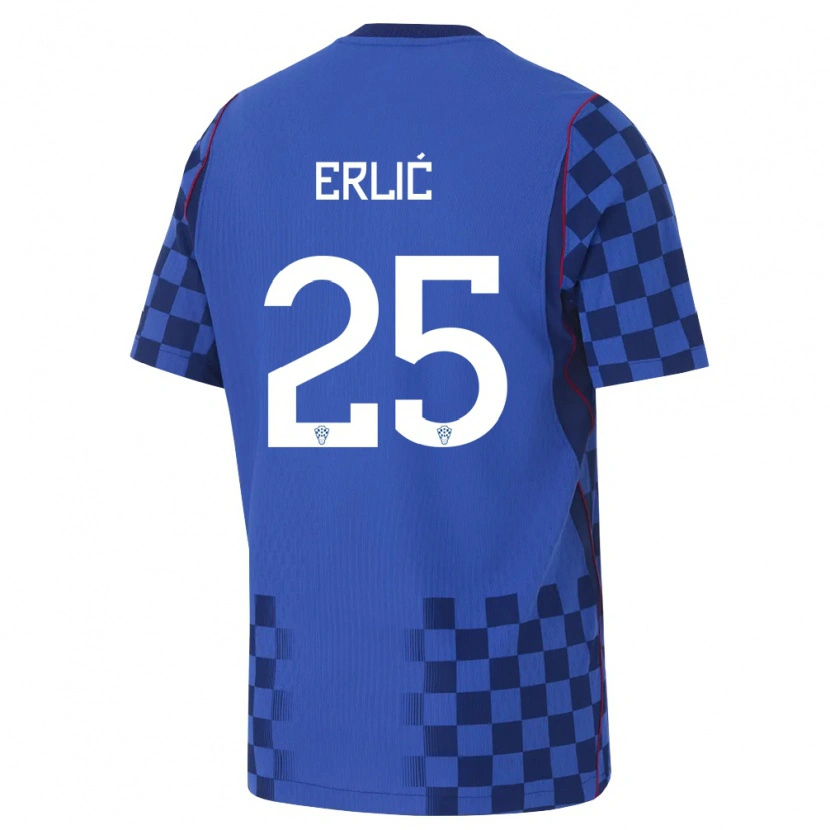 Danxen Kvinnor Kroatien Martin Erlić #25 Blå Marin Röd Bortatröja Matchtröjor 26-28 Tröjor T-Tröja
