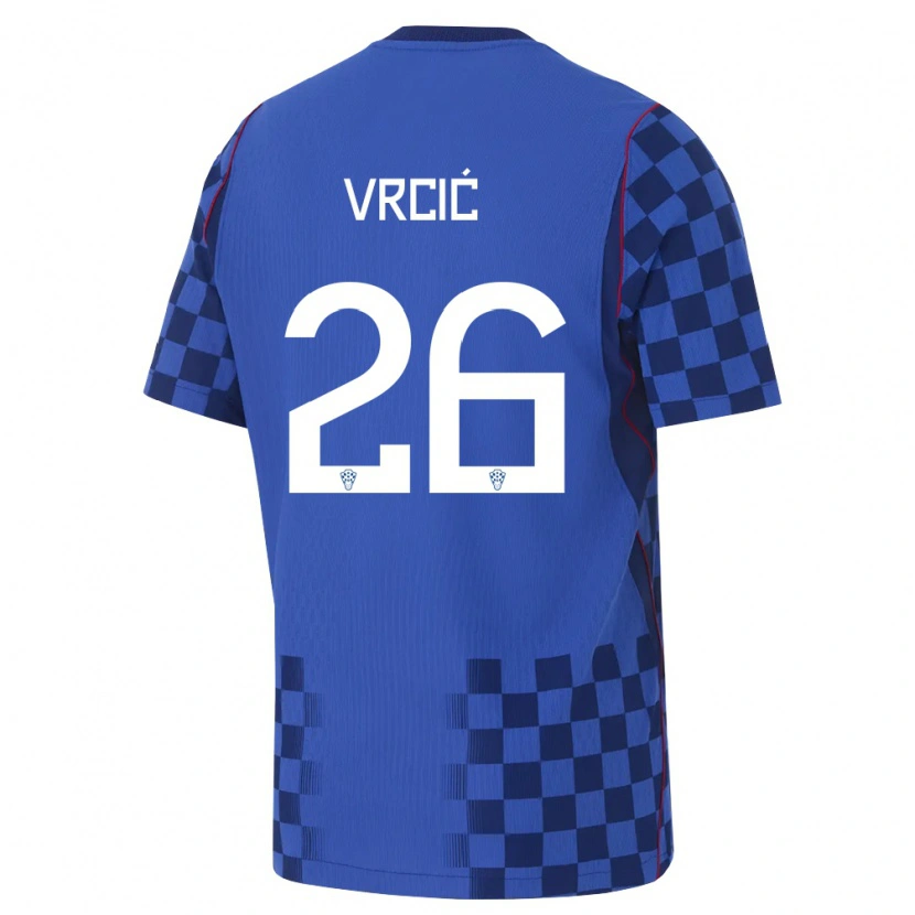 Danxen Kvinnor Kroatien Jere Vrcic #26 Blå Marin Röd Bortatröja Matchtröjor 26-28 Tröjor T-Tröja