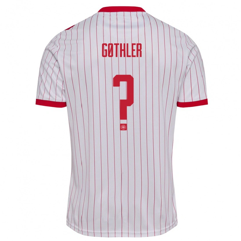 Danxen Kvinnor Danmark Alfred Gøthler #0 Vit Röd Bortatröja Matchtröjor 26-28 Tröjor T-Tröja