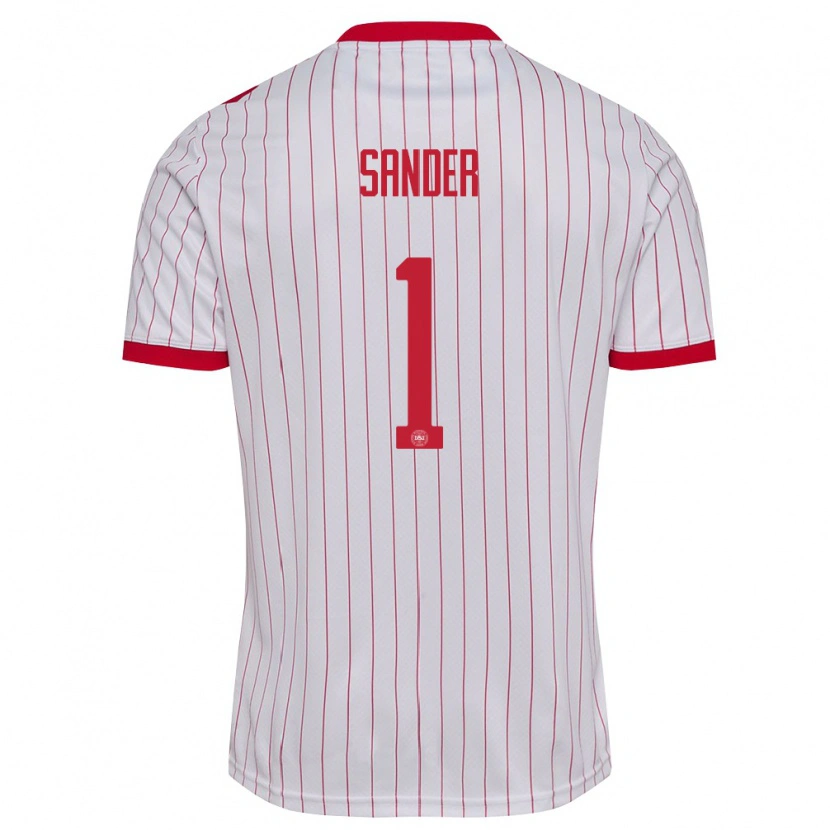 Danxen Kvinnor Danmark Theo Sander #1 Vit Röd Bortatröja Matchtröjor 26-28 Tröjor T-Tröja
