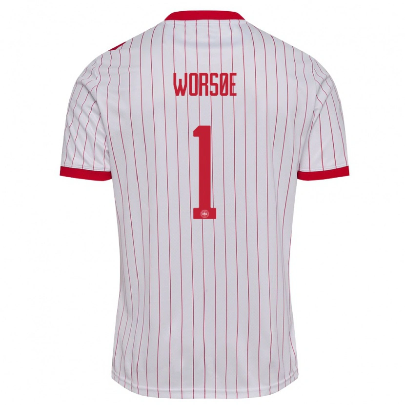 Danxen Kvinnor Danmark Laura Worsoe #1 Vit Röd Bortatröja Matchtröjor 26-28 Tröjor T-Tröja