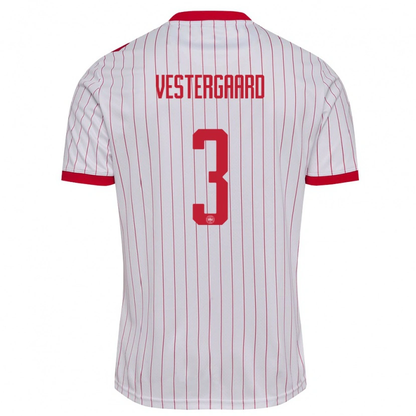 Danxen Kvinnor Danmark Jannik Vestergaard #3 Vit Röd Bortatröja Matchtröjor 26-28 Tröjor T-Tröja