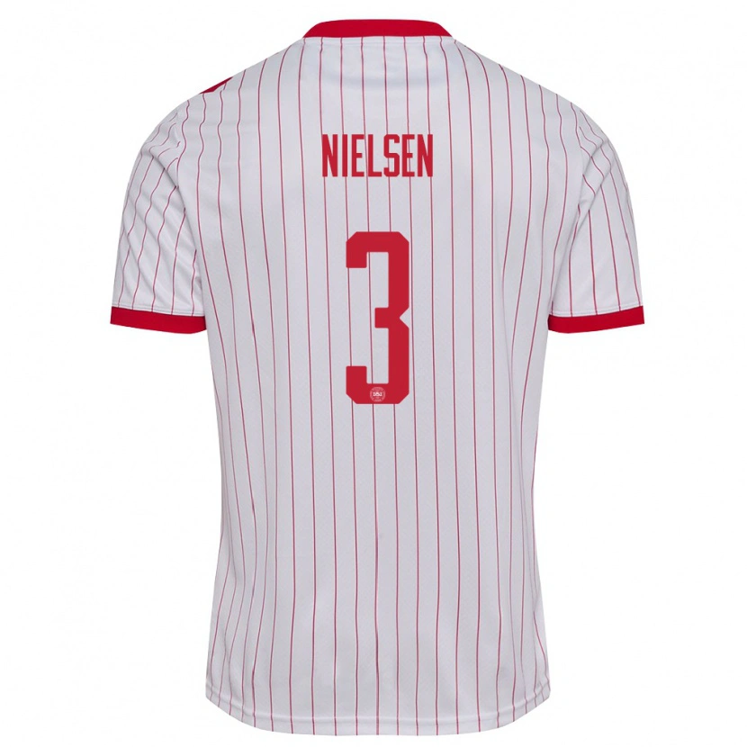 Danxen Kvinnor Danmark Villads Nielsen #3 Vit Röd Bortatröja Matchtröjor 26-28 Tröjor T-Tröja