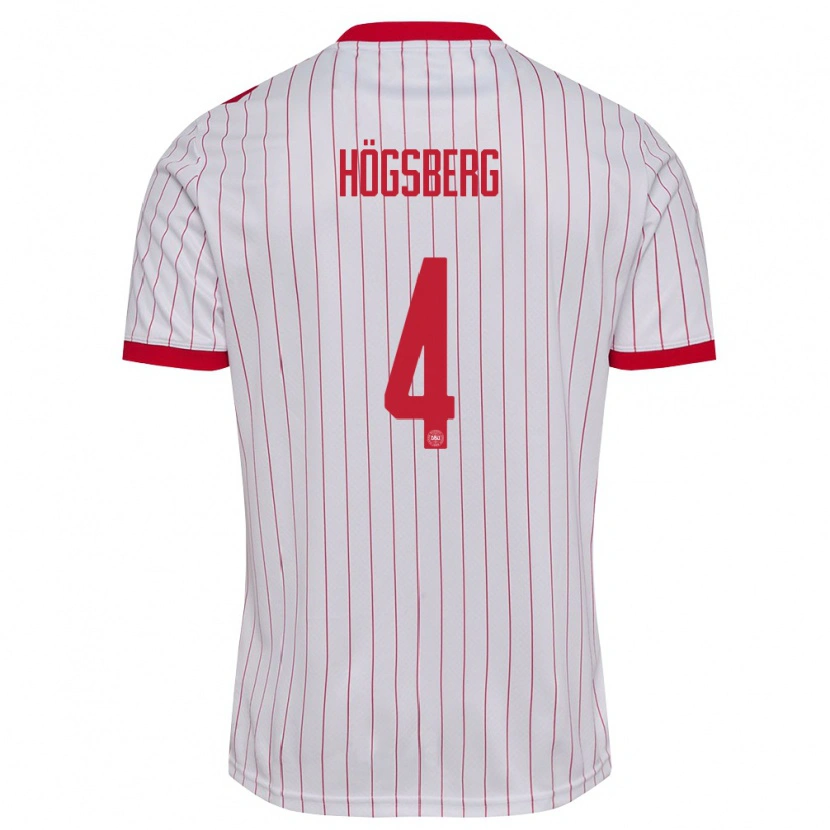 Danxen Kvinnor Danmark Lucas Høgsberg #4 Vit Röd Bortatröja Matchtröjor 26-28 Tröjor T-Tröja