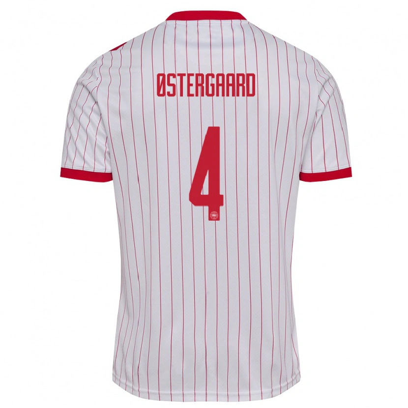 Danxen Kvinnor Danmark Marcus Østergaard #4 Vit Röd Bortatröja Matchtröjor 26-28 Tröjor T-Tröja