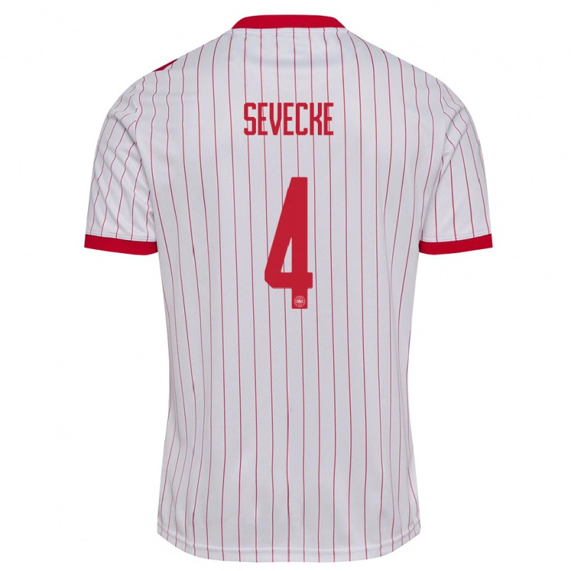 Danxen Kvinnor Danmark Rikke Sevecke #4 Vit Röd Bortatröja Matchtröjor 26-28 Tröjor T-Tröja