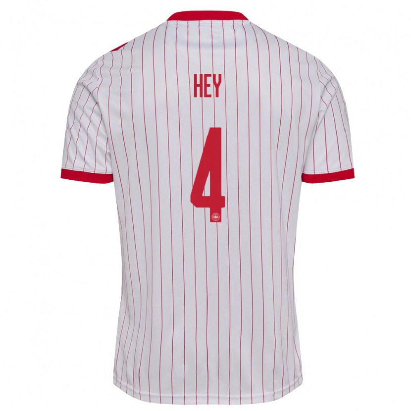 Danxen Kvinnor Danmark Lucas Hey #4 Vit Röd Bortatröja Matchtröjor 26-28 Tröjor T-Tröja
