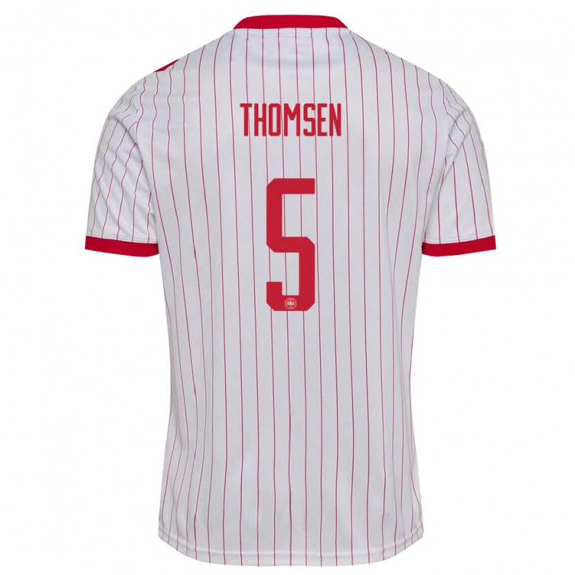 Danxen Kvinnor Danmark Rilke Thomsen #5 Vit Röd Bortatröja Matchtröjor 26-28 Tröjor T-Tröja