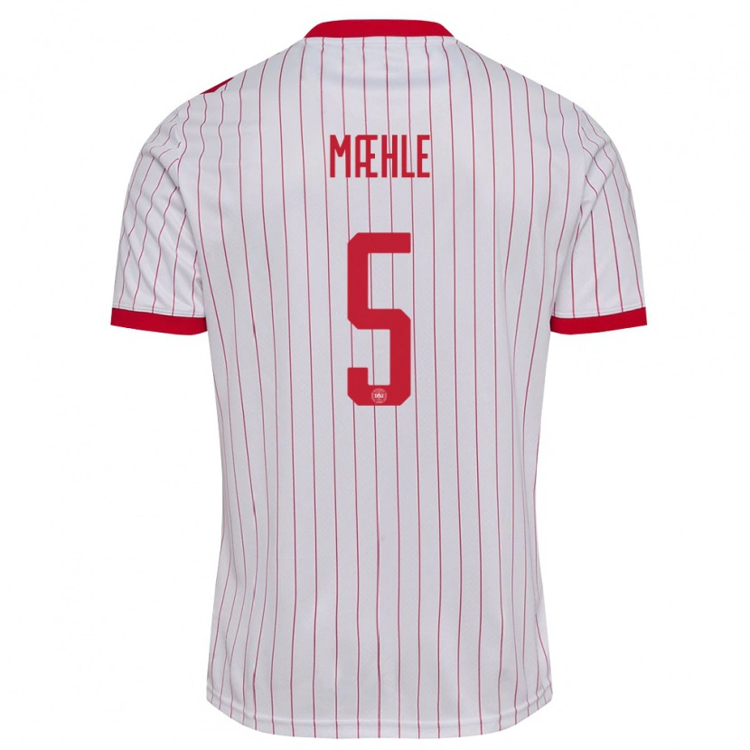 Danxen Kvinnor Danmark Joakim Maehle #5 Vit Röd Bortatröja Matchtröjor 26-28 Tröjor T-Tröja