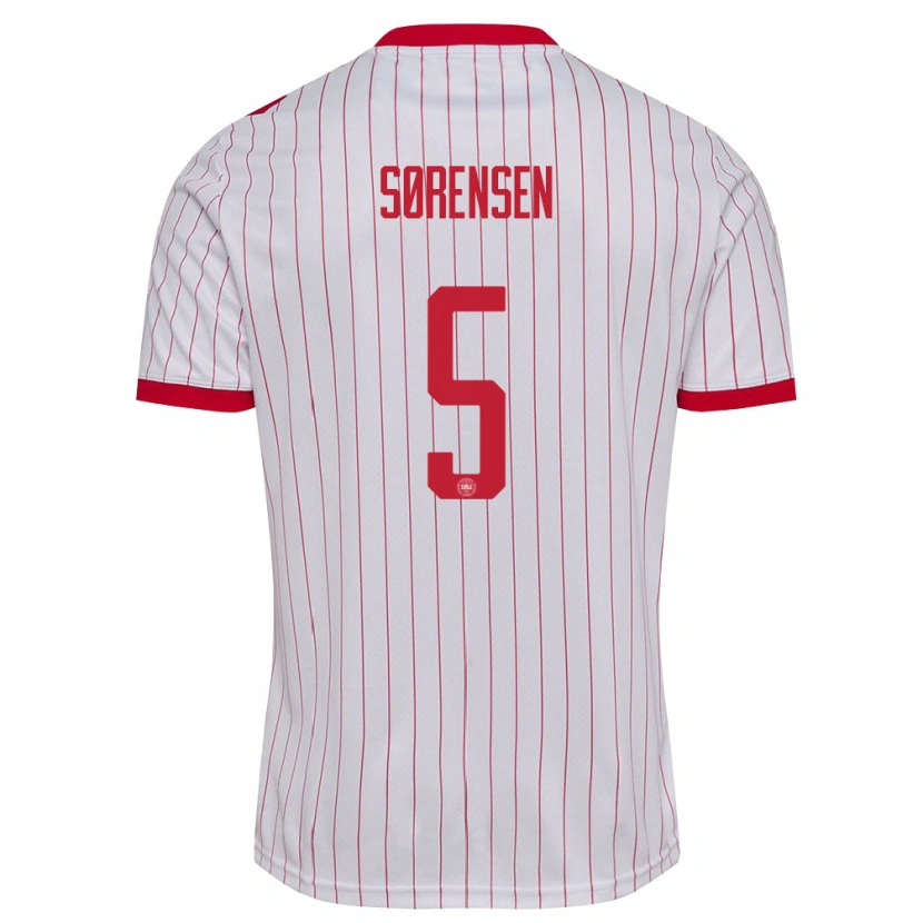 Danxen Kvinnor Danmark Simone Boye Sorensen #5 Vit Röd Bortatröja Matchtröjor 26-28 Tröjor T-Tröja